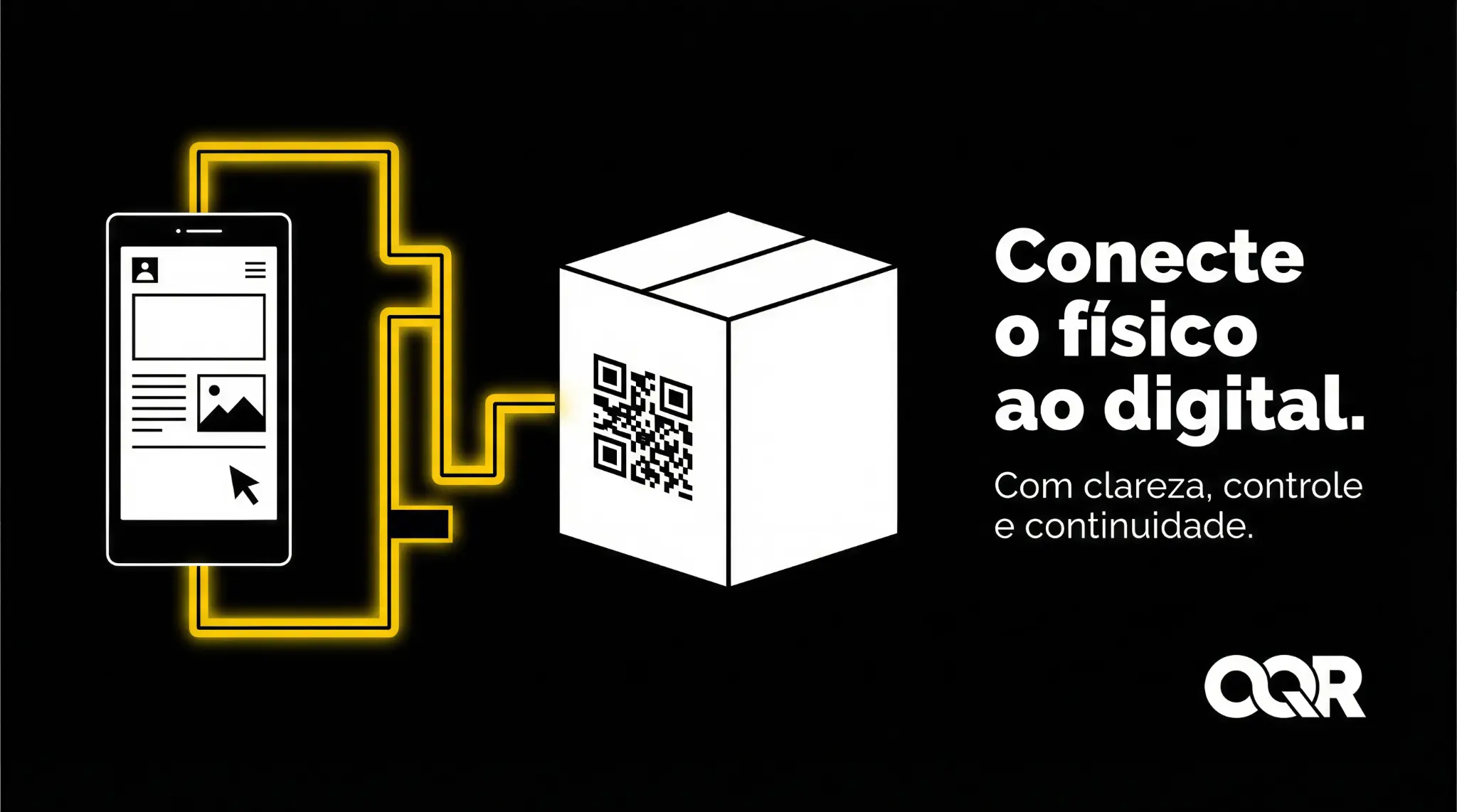 Conecte o físico ao digital — smartphone conectado a uma caixa com QR code